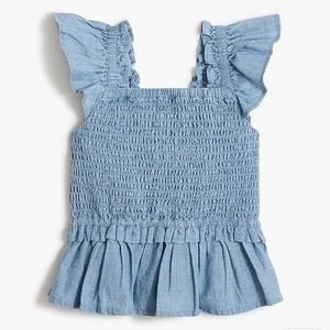 J Crew Girls' chambray smocked ruffle top